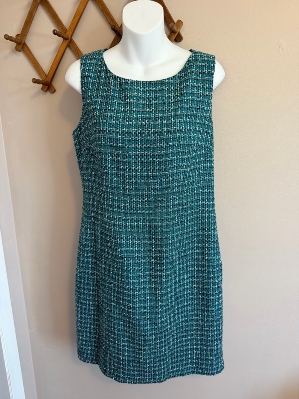 Laundry by Shelli Segal Teal Tweed Sheath Dress 8